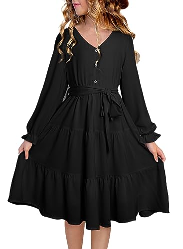 Amazon.com: blibean Girls Long Sleeve Ruffle Dresses Tween Fall